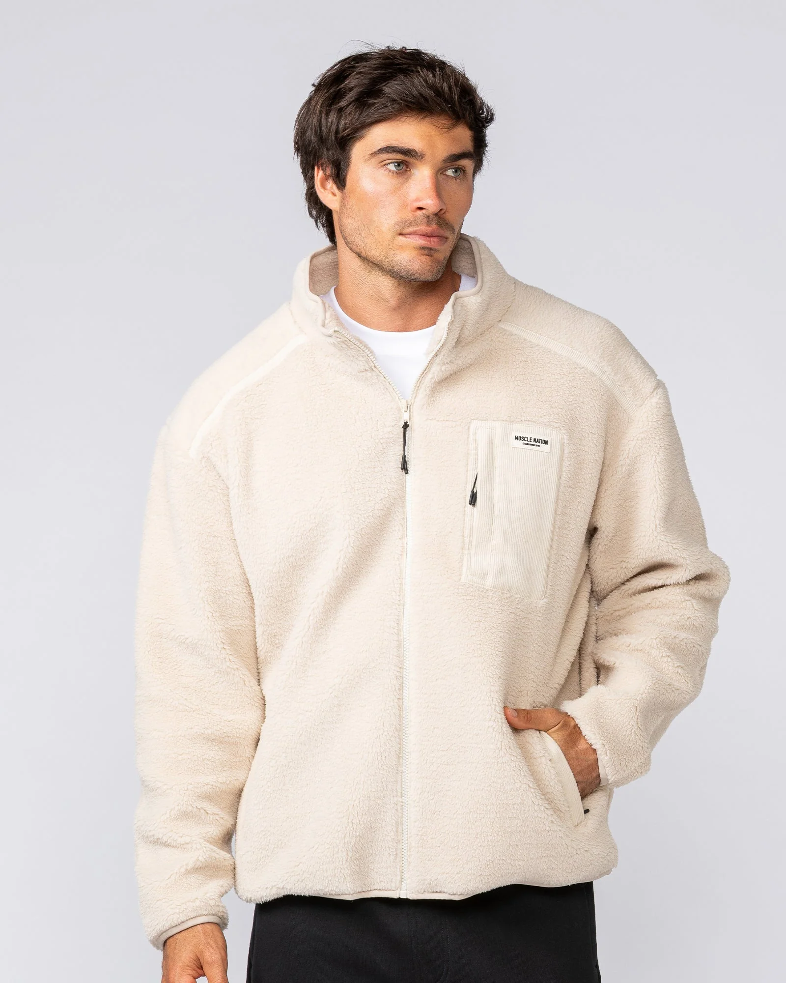 Staple Sherpa Zip Through Jacket - Cream - Image 2