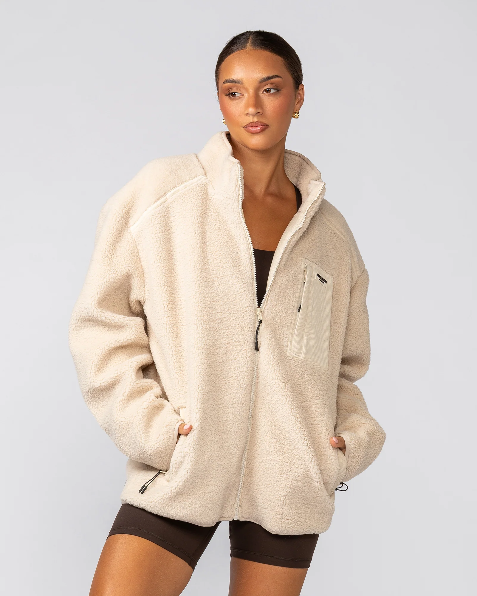 Staple Sherpa Zip Through Jacket - Cream - Image 9