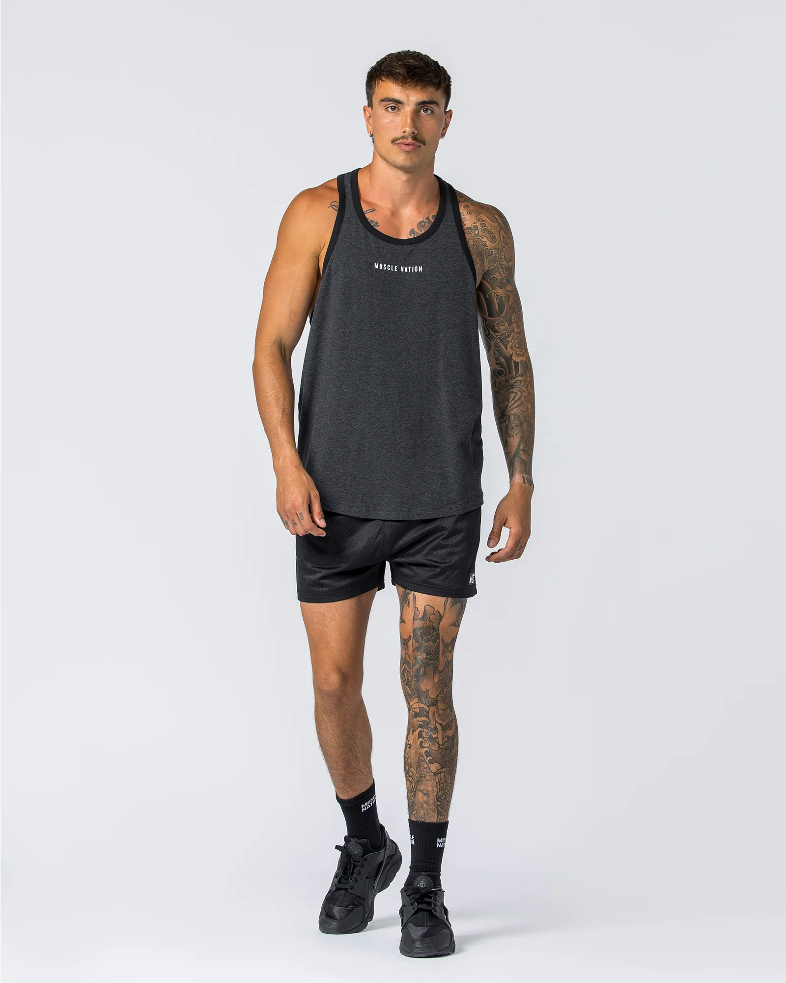 Striker Y Back Singlet - Black Marl (Black Bind) - Image 6