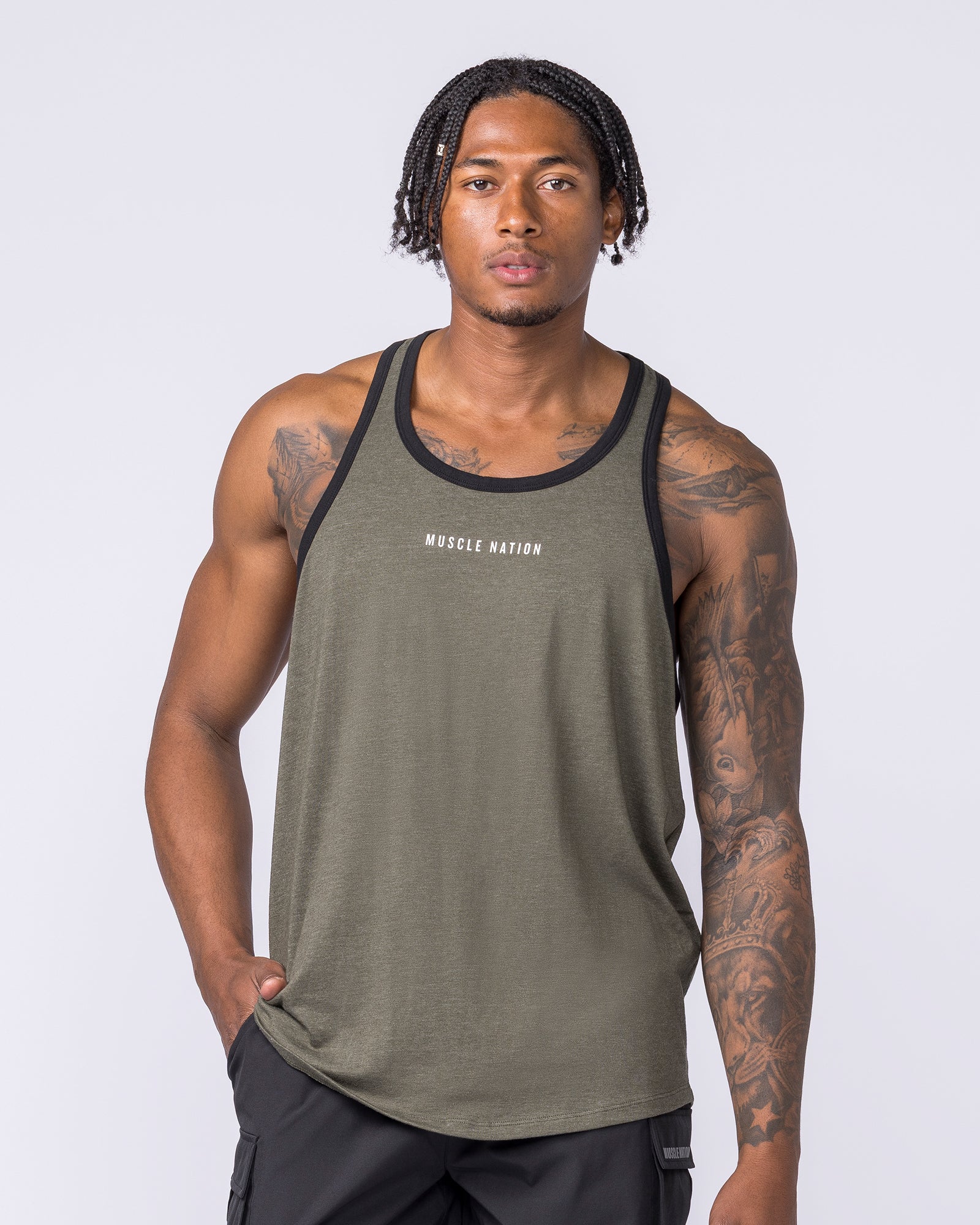 Striker Y Back Singlet - Dark Khaki Marl - Image 3