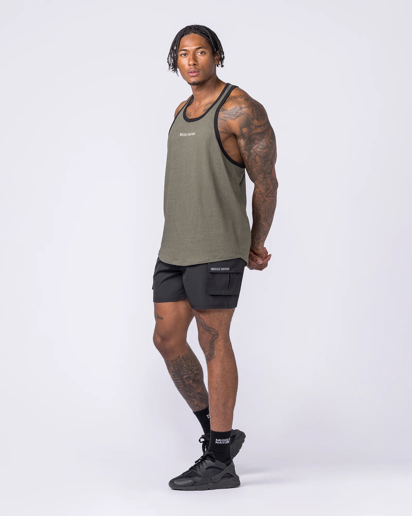 Striker Y Back Singlet - Dark Khaki Marl - Image 5