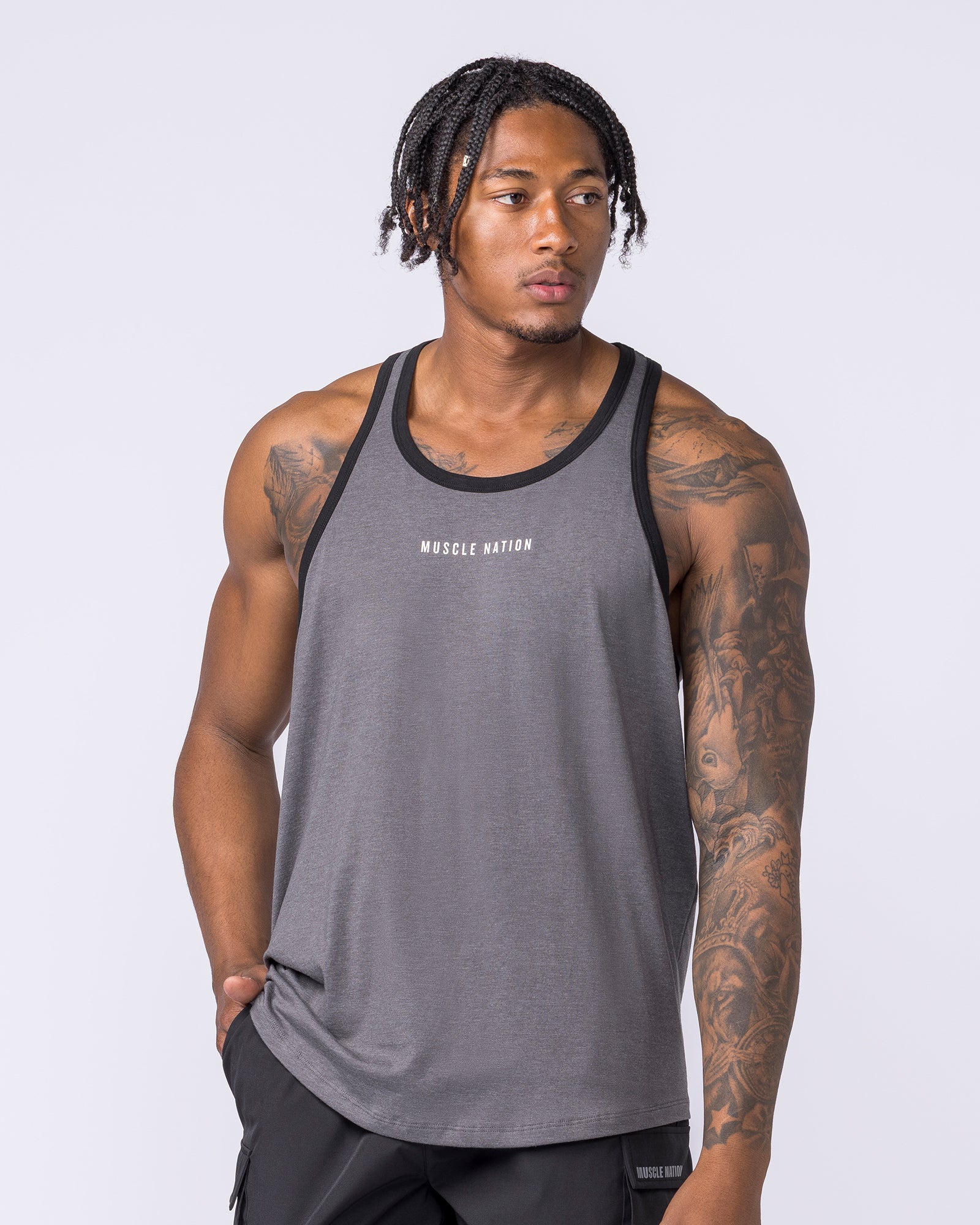 Striker Y Back Singlet - Mid Grey Marl - Image 2