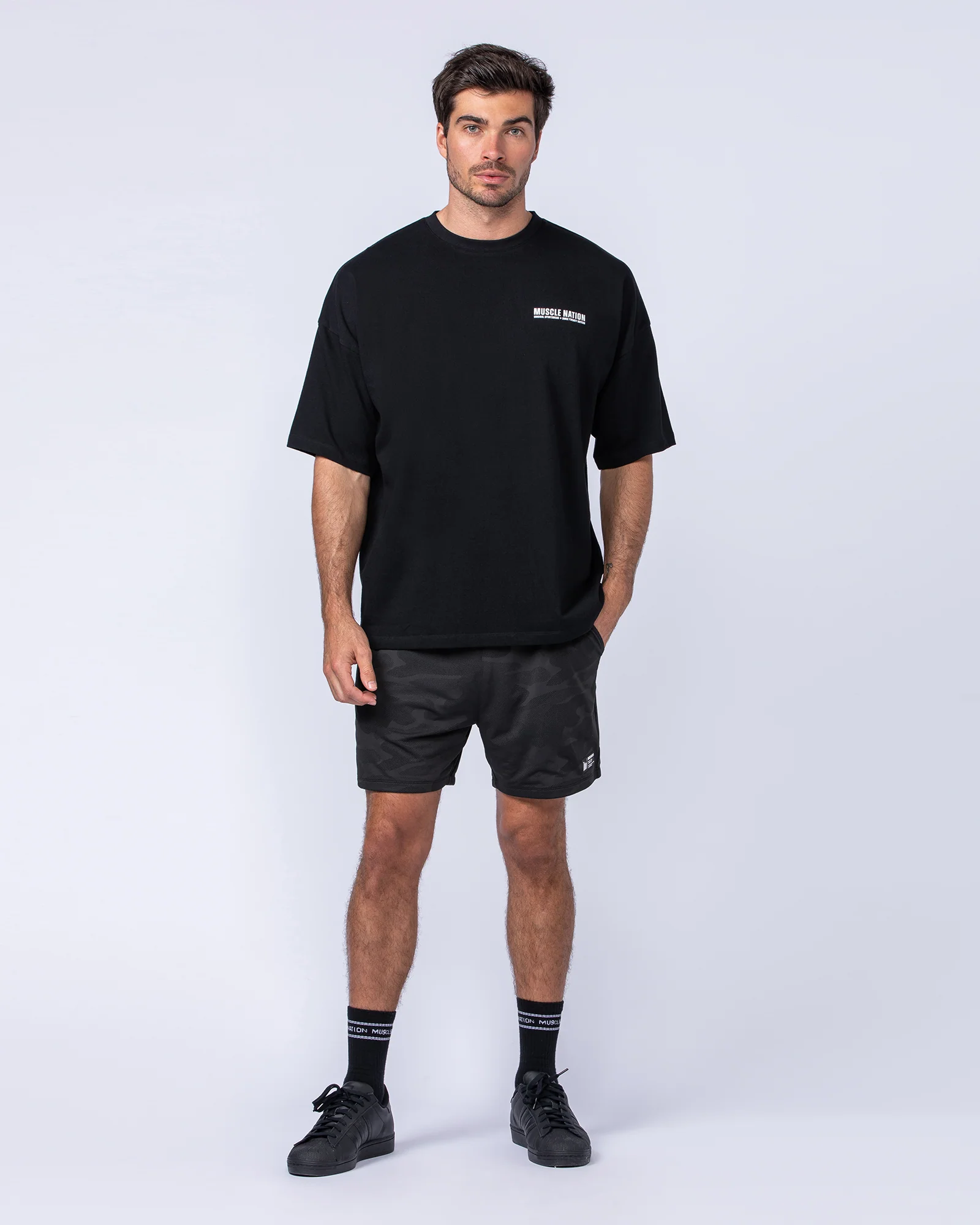 Tech Camo Lay Up 5" Shorts - Black Camo - Image 6