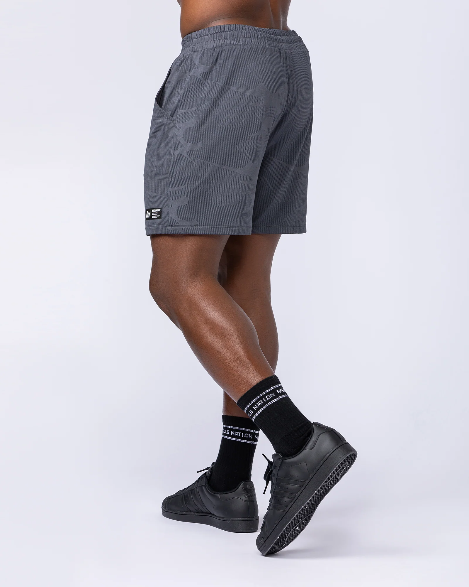 Tech Camo Lay Up 5" Shorts - Dark Grey Camo - Image 4