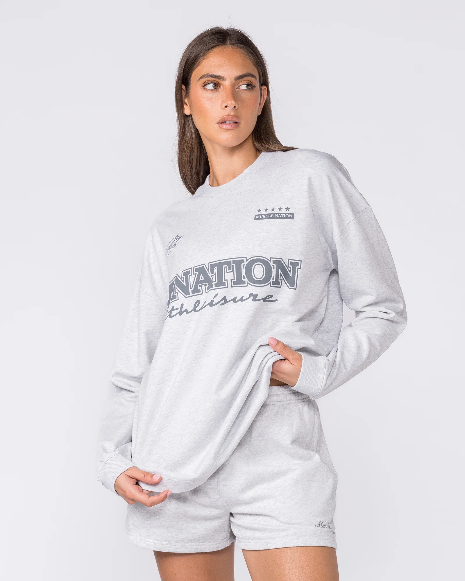 United Loopback Oversized Long Sleeve Top - Snow Grey Marl - Image 4