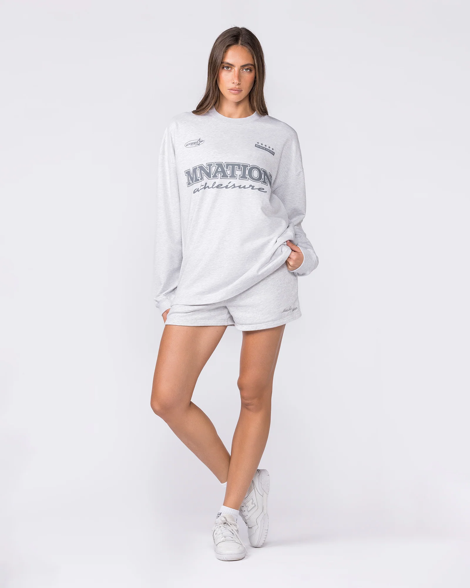 United Loopback Oversized Long Sleeve Top - Snow Grey Marl - Image 6