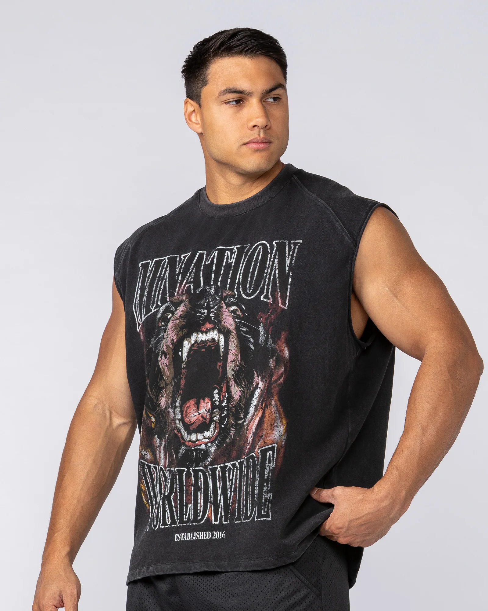 Unleashed Oversized Vintage Boxy Muscle Tank - Washed Black - Image 2