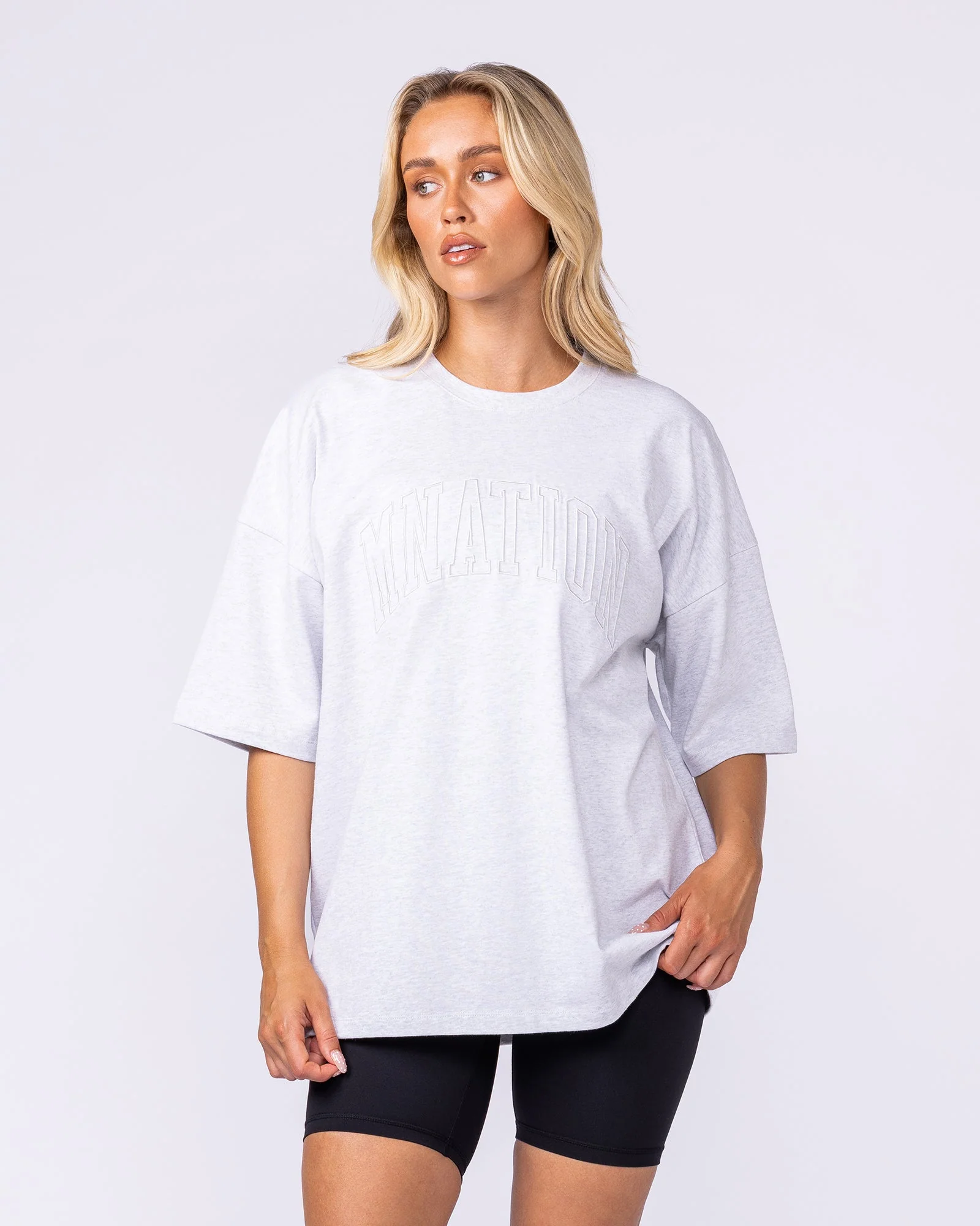 Varsity Oversized Boxy Tee - Snow Grey Marl - Image 6