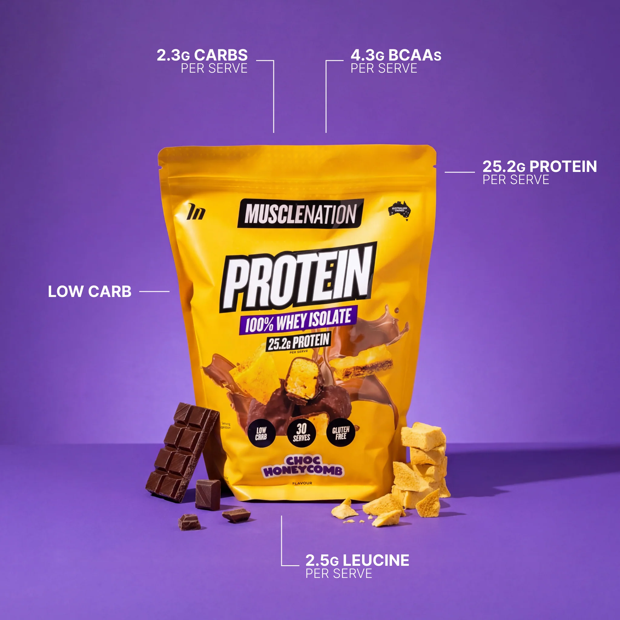 WHEY Protein Isolate - Choc Honeycomb - 30 serves - Image 2