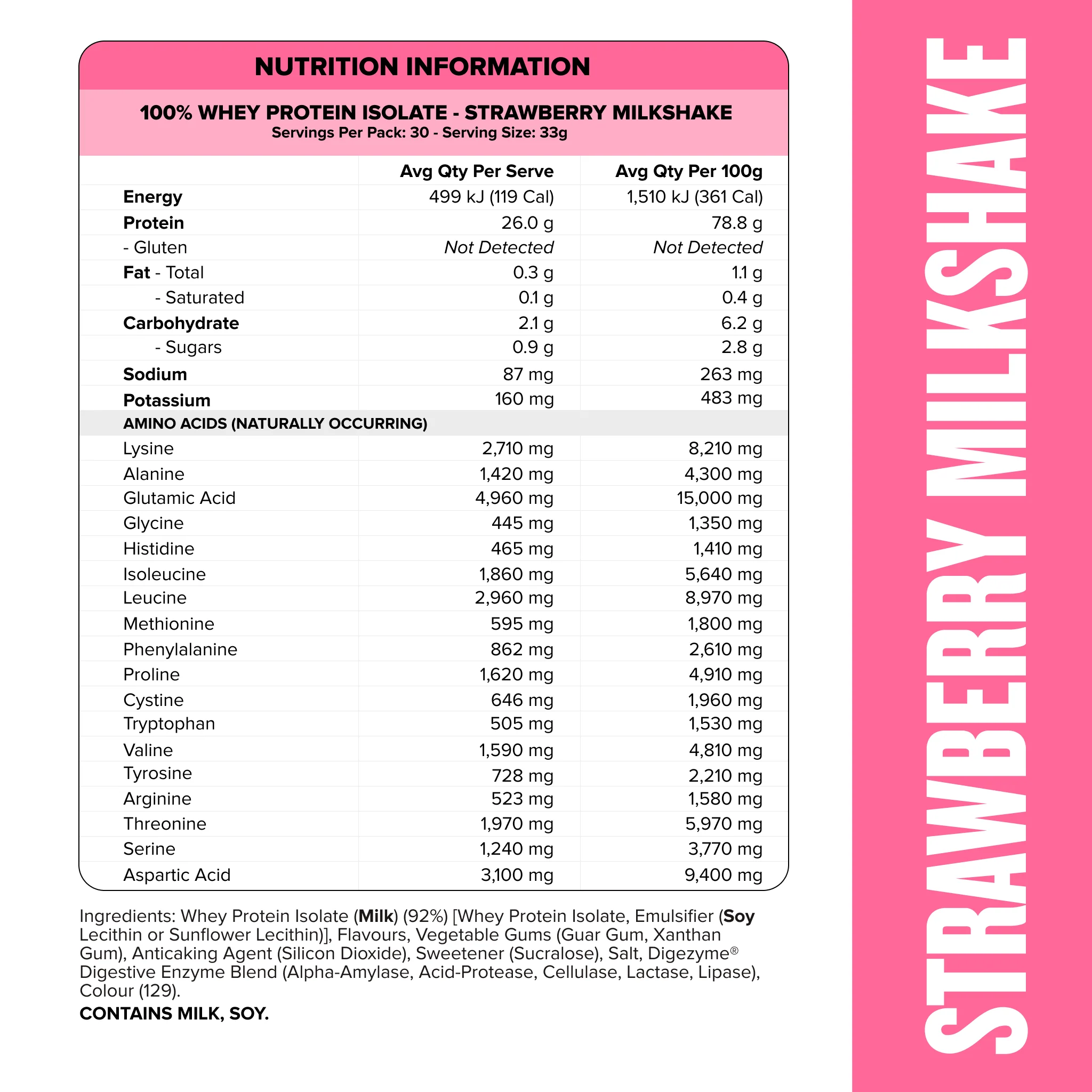 WHEY Protein Isolate - Strawberry Milkshake - 30 serves - Image 3
