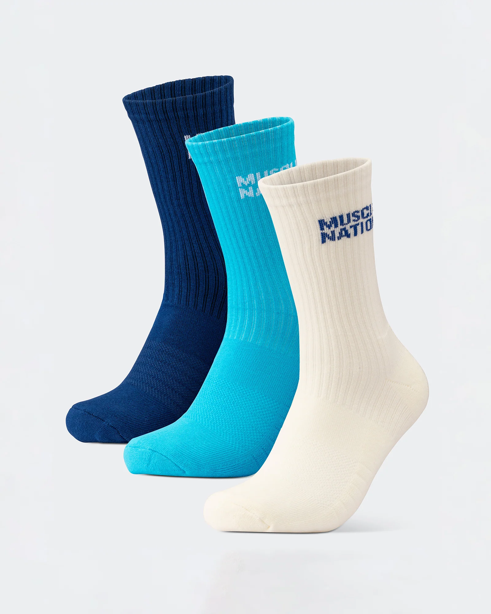 Womens Essential Crew Socks (3x Pack) - Navy / Hawaiian Blue / Off White