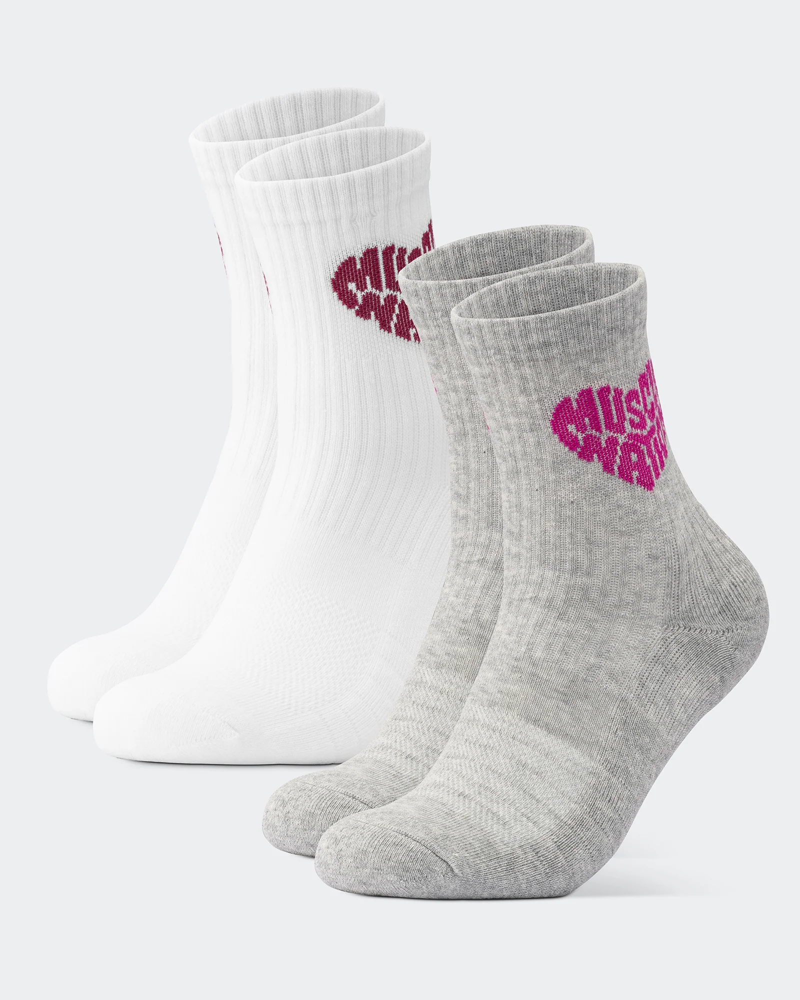 Womens Heart Crew Sock (2X Pack) - White / Grey Marl