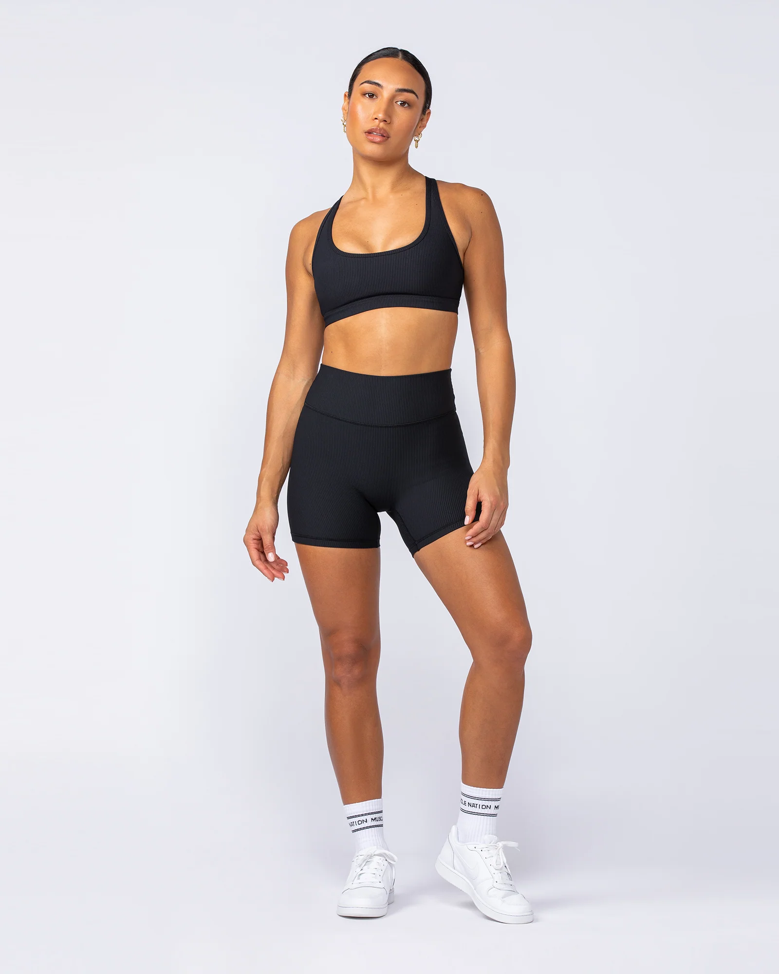 Zero Rise Rib Midway Shorts - Black (Silicone Logo) - Image 6